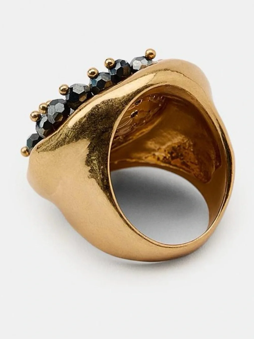 Zara Gold-Tone Ring with Black Faceted Beads